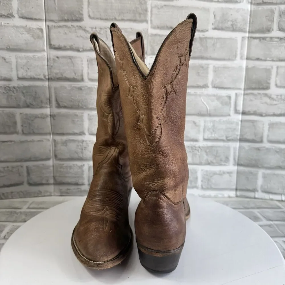 Abilene Vintage Men’s Size 9 D Brown Leather Distressed Cowboy Western Boots